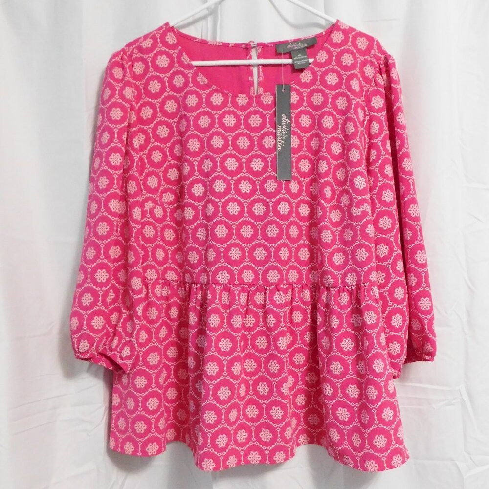 Olivia & Martin - Hot Pink Printed Scoop Neck 3/4 Sleeve Top - 1X - NWT